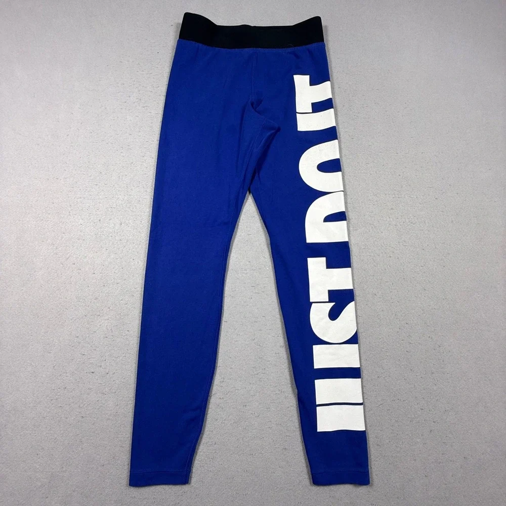 Nike Just Do It Leggings Blue Graphic Athletic Tights Womens Small